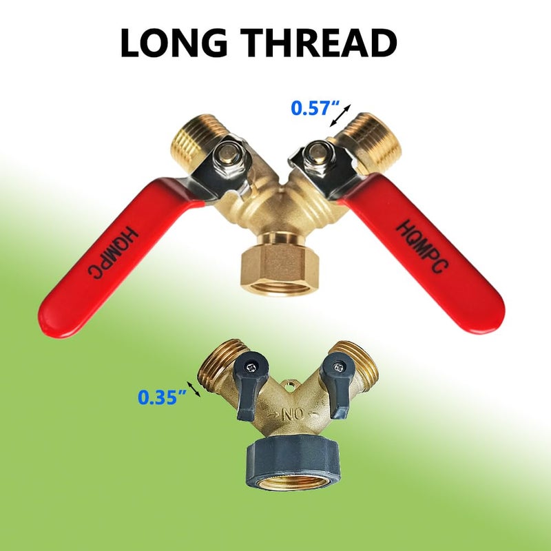 HQMPC Garden Hose Y Valve Splitter Brass Hose Splitter With Stainless Steel Long Handle Brass Garden Hose Adapter 2 Way Y Valve 3/4"" GHT Thread 2pcs - Image 5